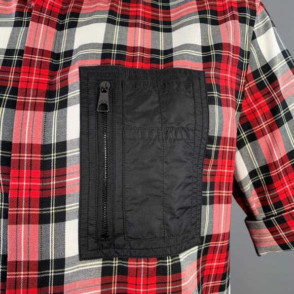 NEIL BARRETT Size XL Red Black White Plaid Cotton One Pocket Short Sleeve Shirt - Picture 2 of 8